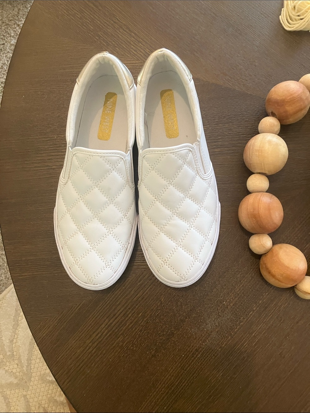 Nine West White Quilted Slip-On Sneakers